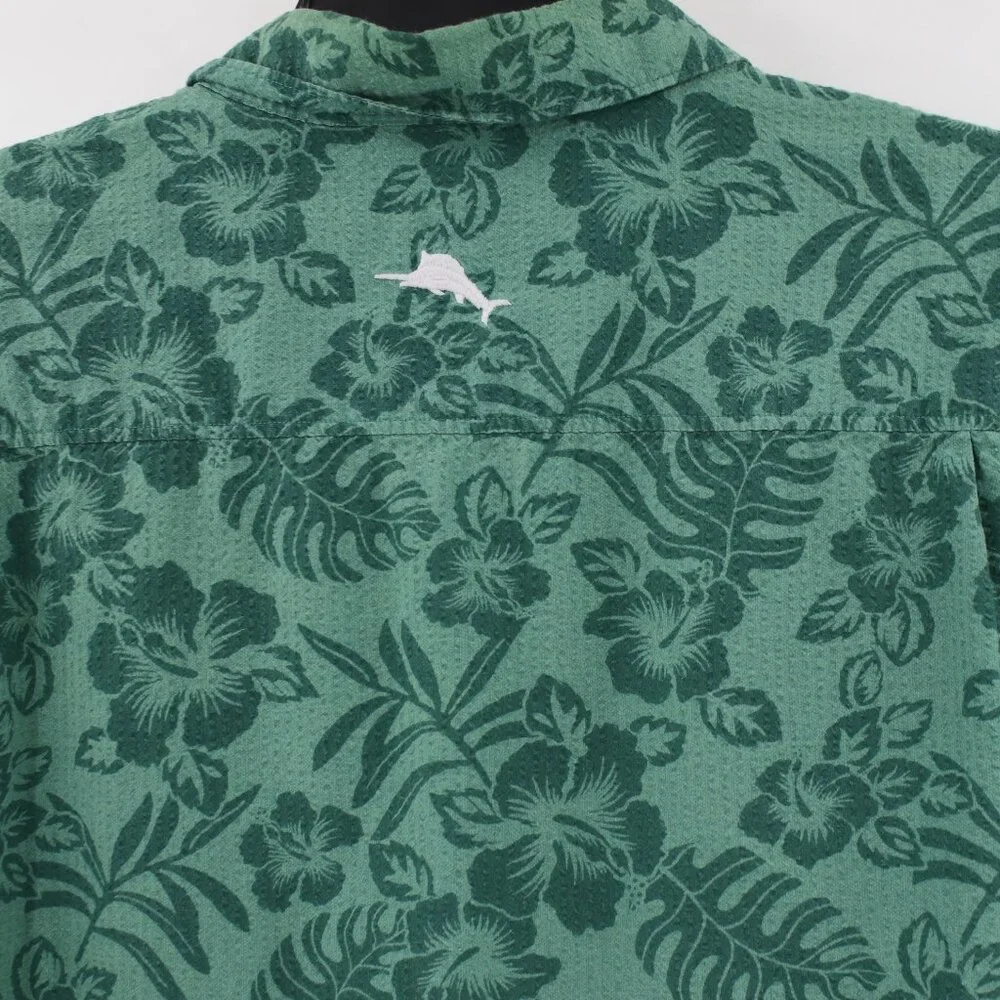 Tommy Bahama Shirt Mens Large Tropical Print Pima Cotton seersucker pucker camp